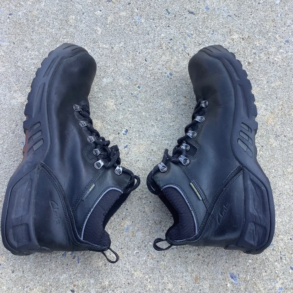 Clarks Mens Waterproof Black Leather Hiking Work Boots Size 10M 23387